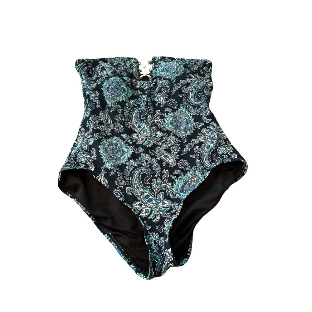 Michael Kors Sweetheart‎ Paisley Blue White Strapless One Piece Swimsuit Size 8